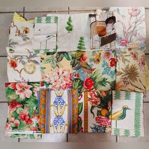 12lbs Of 14 Different Vintage Decorator Fabrics - Florals, Nature Scenes, Birds